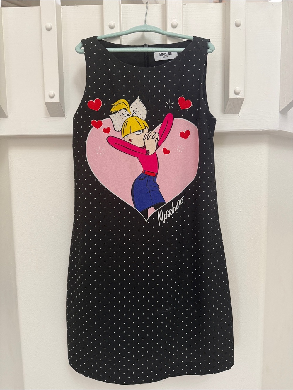 Moschino Kids Black Polka Dot Heart Graphic Dress